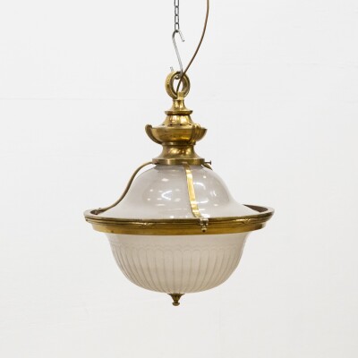 Antique Art Deco Glass & Brass Ceiling Light