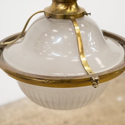 Antique Art Deco Glass & Brass Ceiling Light