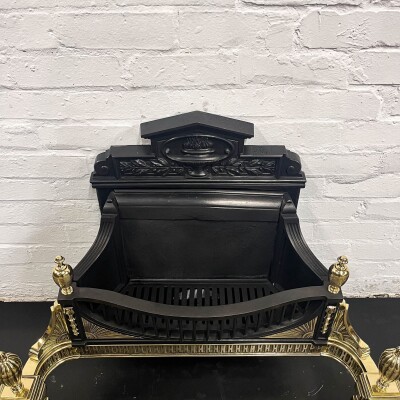 Antique Victorian Cast Iron and Brass Fire Basket