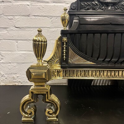 Antique Victorian Cast Iron and Brass Fire Basket