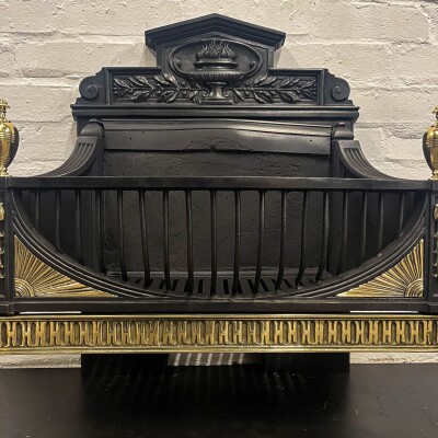 Antique Victorian Cast Iron and Brass Fire Basket