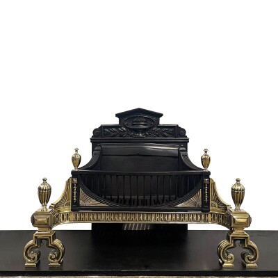 Antique Victorian Cast Iron and Brass Fire Basket