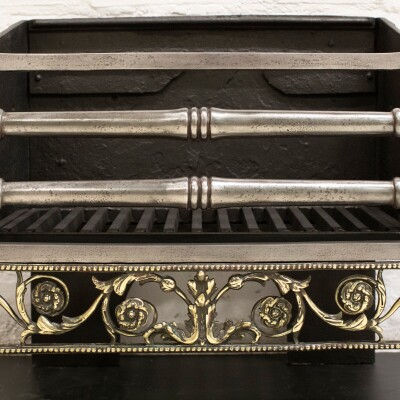 Reclaimed Polished Steel and Brass Cast Iron Fire Basket