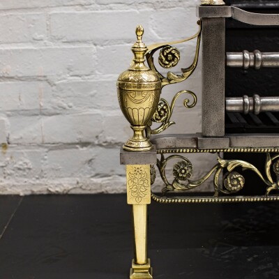 Reclaimed Polished Steel and Brass Cast Iron Fire Basket