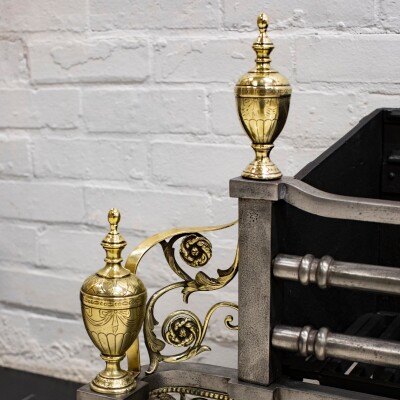 Reclaimed Polished Steel and Brass Cast Iron Fire Basket