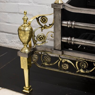 Reclaimed Polished Steel and Brass Cast Iron Fire Basket