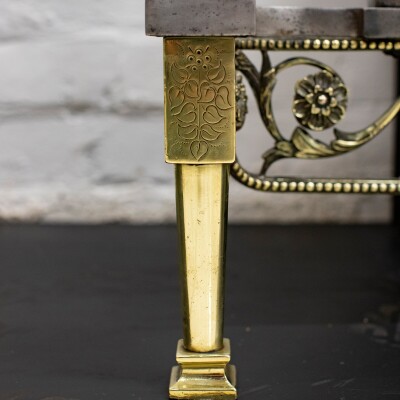 Reclaimed Polished Steel and Brass Cast Iron Fire Basket