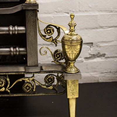 Reclaimed Polished Steel and Brass Cast Iron Fire Basket