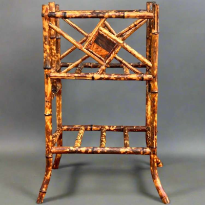 Vintage Bamboo Magazine Rack with Japanesque Lacquer Finish, early 1900's