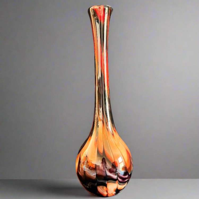 Tall Red & Purple Vintage Art Vase , Italian Glass, Stem, Posy, Flower Sleeve, Decor, C.1970