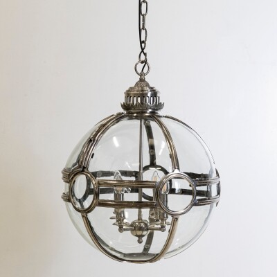 Large Reclaimed Polished Steel Sphere Globe Pendant