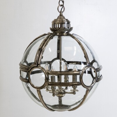 Large Reclaimed Polished Steel Sphere Globe Pendant
