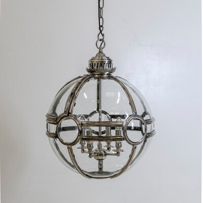 Large Reclaimed Polished Steel Sphere Globe Pendant
