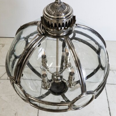 Large Reclaimed Polished Steel Sphere Globe Pendant