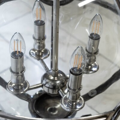 Large Reclaimed Polished Steel Sphere Globe Pendant
