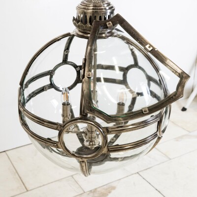 Large Reclaimed Polished Steel Sphere Globe Pendant