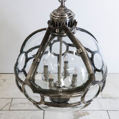 Large Reclaimed Polished Steel Sphere Globe Pendant