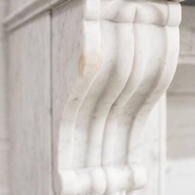 Antique 19th Century French Style Carved Marble Fireplace in Carrara Marble