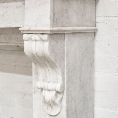 Antique 19th Century French Style Carved Marble Fireplace in Carrara Marble