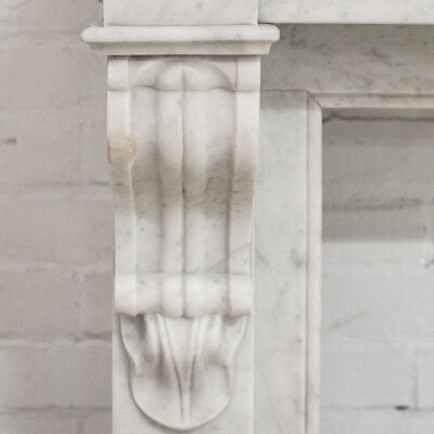 Antique 19th Century French Style Carved Marble Fireplace in Carrara Marble