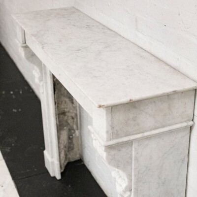 Antique 19th Century French Style Carved Marble Fireplace in Carrara Marble
