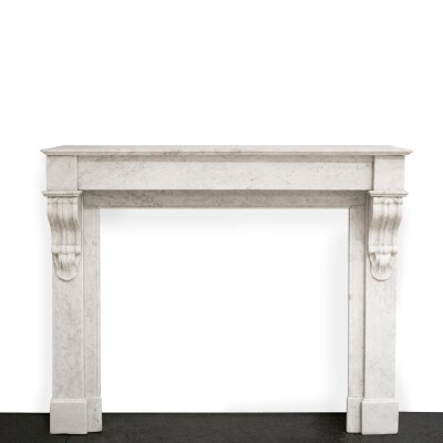 Antique 19th Century French Style Carved Marble Fireplace in Carrara Marble