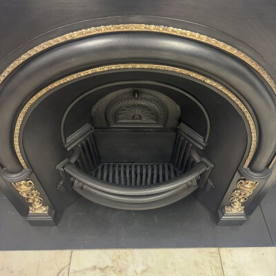 Antique Victorian Arched Cast Iron Insert with Brass