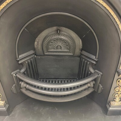 Antique Victorian Arched Cast Iron Insert with Brass