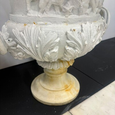 Pair of Antique Campaign Cast Iron Urns