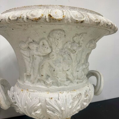Pair of Antique Campaign Cast Iron Urns