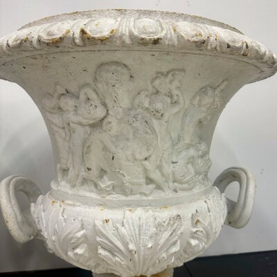 Pair of Antique Campaign Cast Iron Urns
