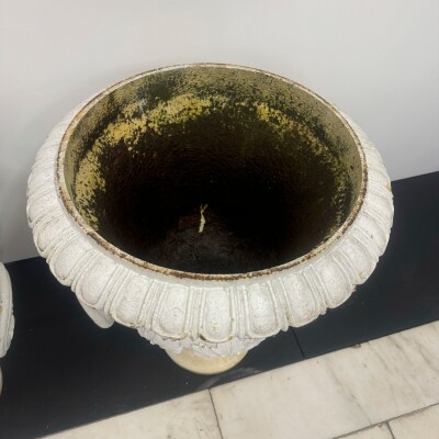 Pair of Antique Campaign Cast Iron Urns