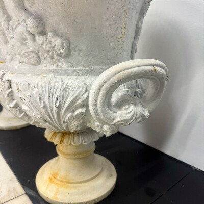 Pair of Antique Campaign Cast Iron Urns