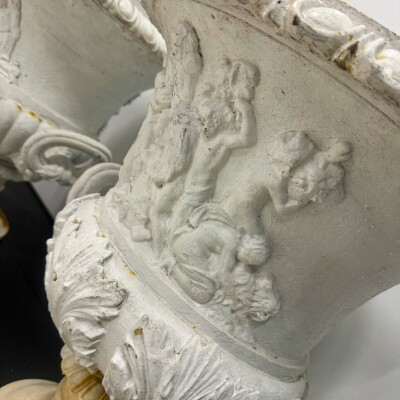 Pair of Antique Campaign Cast Iron Urns