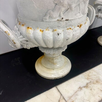 Pair of Antique Campaign Cast Iron Urns