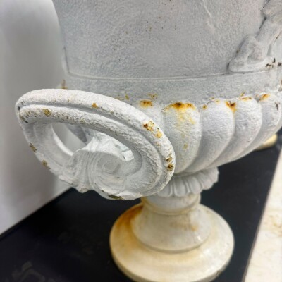 Pair of Antique Campaign Cast Iron Urns