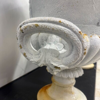 Pair of Antique Campaign Cast Iron Urns