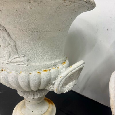 Pair of Antique Campaign Cast Iron Urns