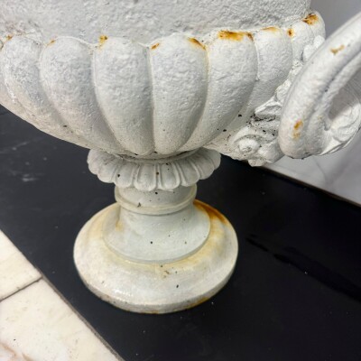 Pair of Antique Campaign Cast Iron Urns
