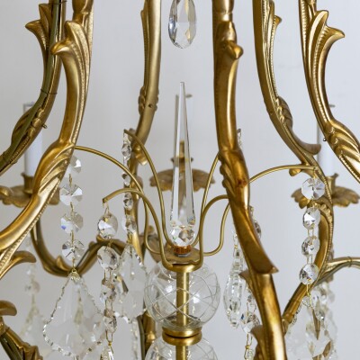 Large French Gilt Birdcage and Crystal Chandelier | 12 Arm