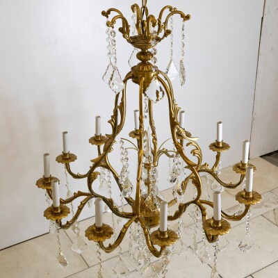 Large French Gilt Birdcage and Crystal Chandelier | 12 Arm