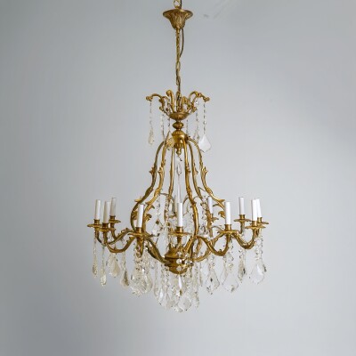 Large French Gilt Birdcage and Crystal Chandelier | 12 Arm