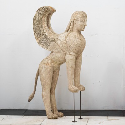Pair of Sphinx of Naxos Stautues from Movie Set Design Sculptures