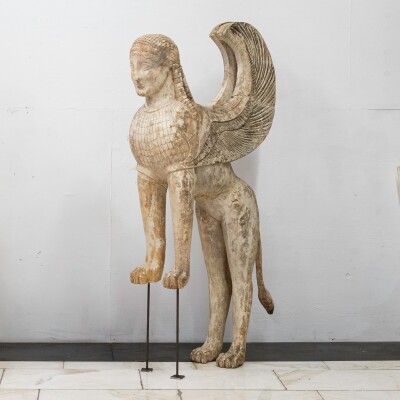 Pair of Sphinx of Naxos Stautues from Movie Set Design Sculptures