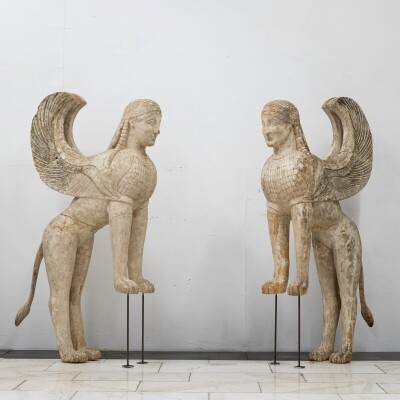 Pair of Sphinx of Naxos Stautues from Movie Set Design Sculptures