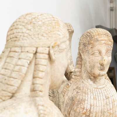Pair of Sphinx of Naxos Stautues from Movie Set Design Sculptures