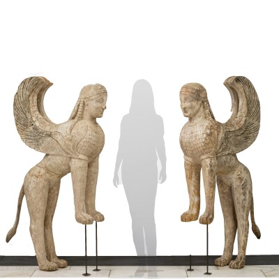 Pair of Sphinx of Naxos Stautues from Movie Set Design Sculptures