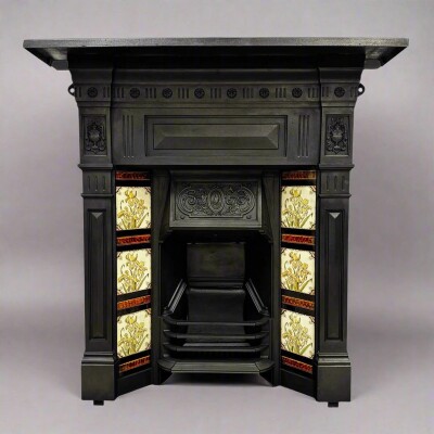 Antique Victorian Tiled Cast Iron Combination Fireplace