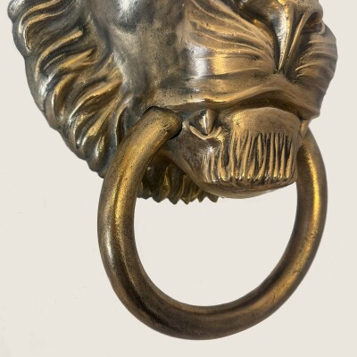 Large Antique Solid Brass Lion Head Door Knocker