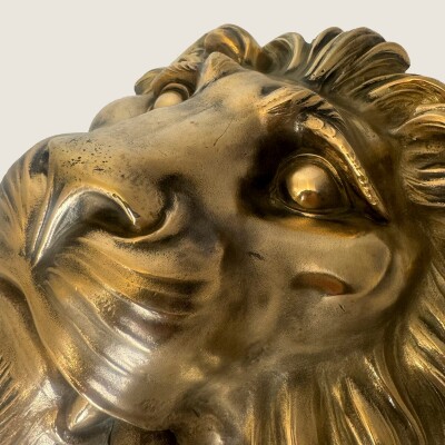 Large Antique Solid Brass Lion Head Door Knocker